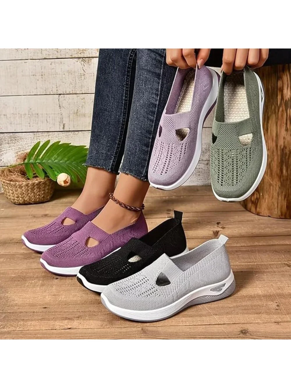 Women's White Woven Lightweight Non-Slip Arch Support Breathable Walking Shoes - Picture 3 of 6